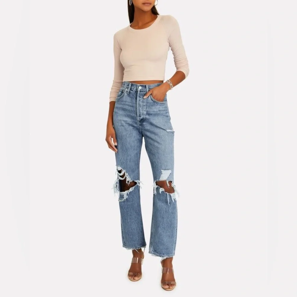 AGOLDE 90s Distressed Straight-Leg Blue Jeans High Rise Loose Fit Size 26 - Picture 3 of 16